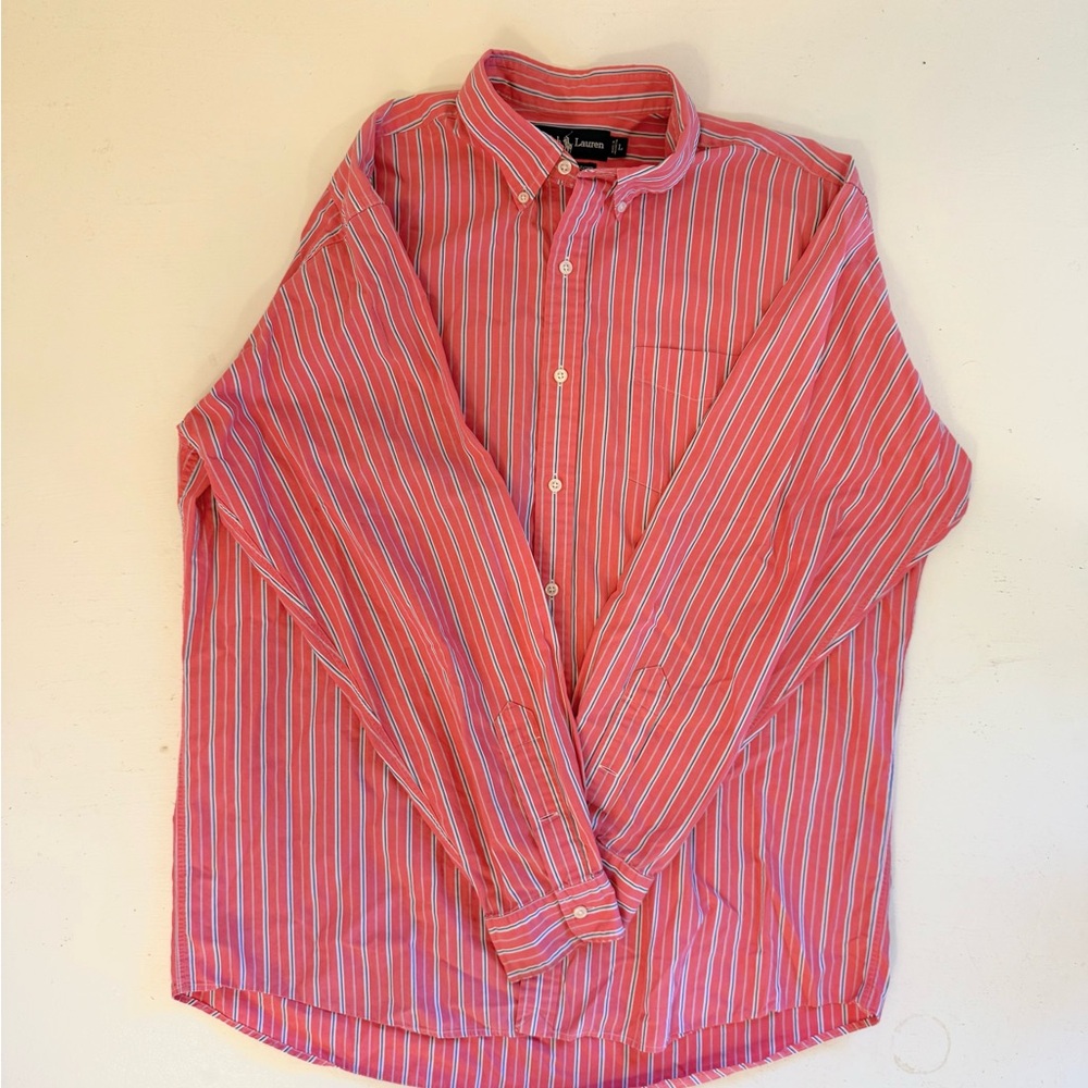 Ralph Lauren Men's Pink and White Striped Shirt